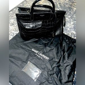 Saint Laurent sac dejour crocodile embossed bag
